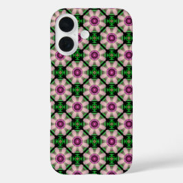 Mini-Geometrisch-Blume in Grün und Pink iPhone 16 Hülle