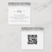 Mini Glam Silver Glitzer QR Code Wedding RSVP Begleitkarte (Vorne/Hinten)