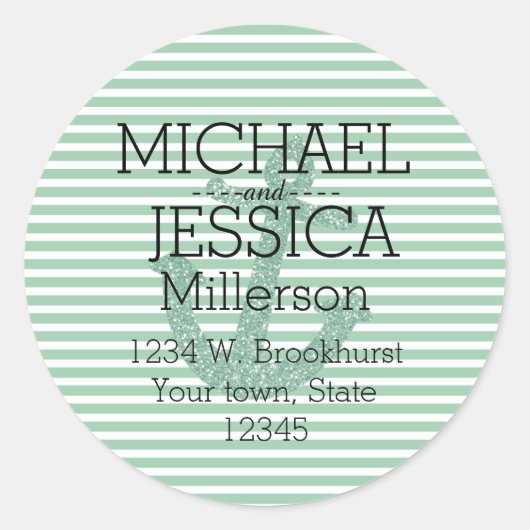 Mini-Glitzer Ankerstreifen Personalisierte Adresse Runder Aufkleber (Vorderseite)