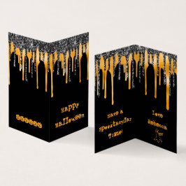 MINI Glitzer Orange Happy Halloween Klassenkarte Visitenkarten