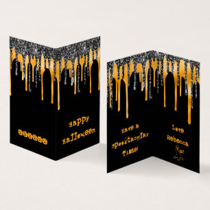 MINI Glitzer Orange Happy Halloween Klassenkarte Visitenkarten