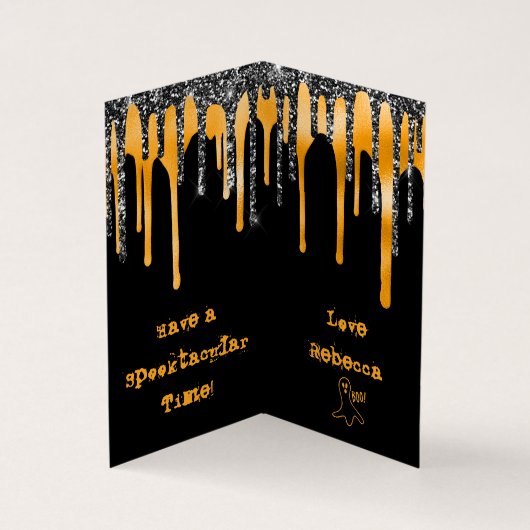 MINI Glitzer Orange Happy Halloween Klassenkarte Visitenkarten (Innenseite)