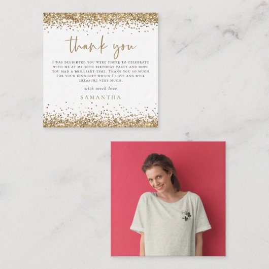 MINI Gold Glitzer Foto 50. Danke Mitteilungskarte (Vorne/Hinten)