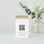 Mini Gold Glitzer QR Code Hochzeitdetails Begleitkarte (Stehend Vorderseite)