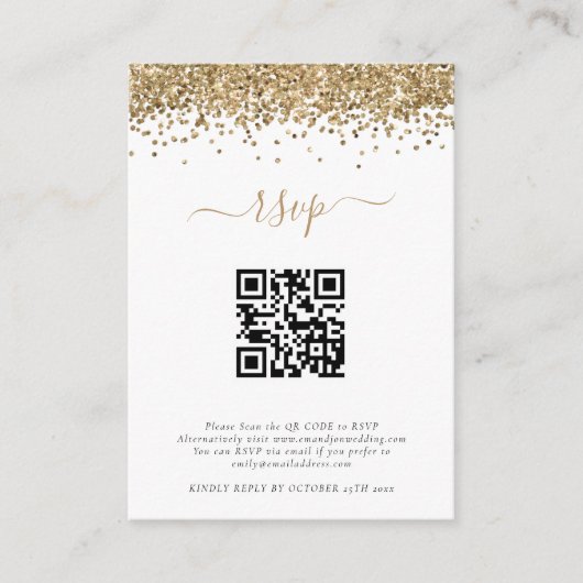 Mini Gold Glitzer QR Code Wedding RSVP Begleitkarte (Vorderseite)