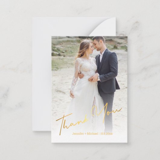 Mini-Gold handgeschriebenes Hochzeitsgarantie Foto Mitteilungskarte (Vorderseite)