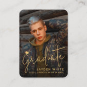 Mini Gold Modernes Script Foto Abschluss laden Begleitkarte (Vorderseite)