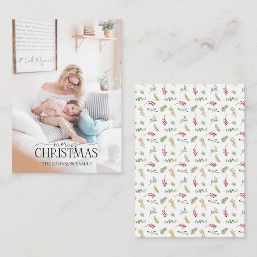 Mini Gold Winter Greenery Frohe Weihnachtsfeier Fo Mitteilungskarte (Vorne/Hinten)