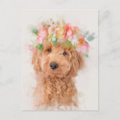 Mini Goldendoodle Dog Blume Crown Portrait Postkarte (Vorderseite)