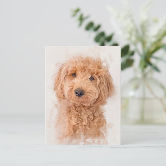 Mini Goldendoodle Dog Portrait Postkarte (Stehend Vorderseite)