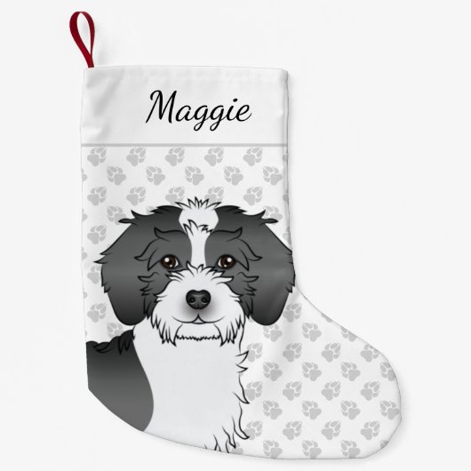 Mini Goldendoodle Kopf & Name Kleiner Weihnachtsstrumpf (Vorderseite)