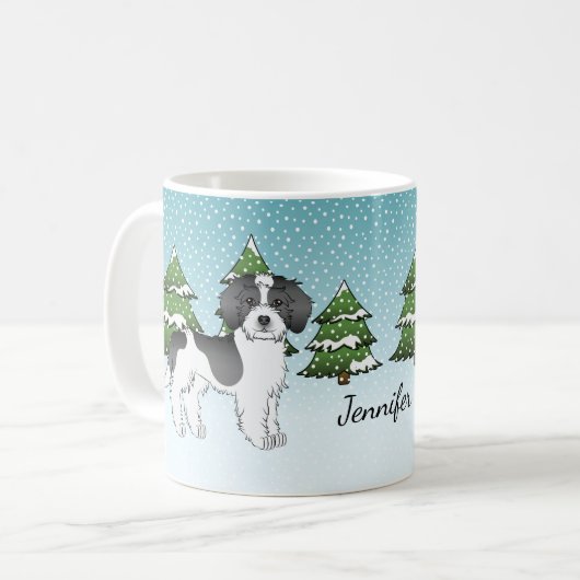 Mini Goldendoodle Winterwald in Schwarzwald Kaffeetasse (Vorderseite Links)
