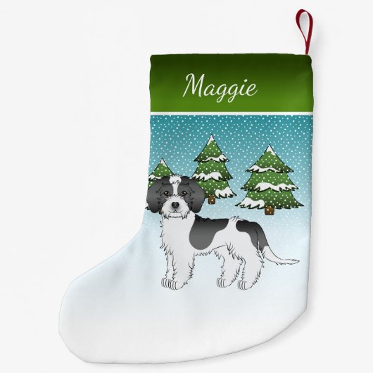 Mini Goldendoodle Winterwald in Schwarzwald Kleiner Weihnachtsstrumpf (Rückseite)