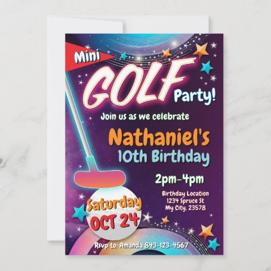 Mini Golf Birthday Einladung | Golf Party Card (Vorderseite)