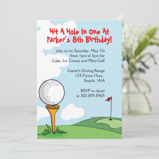 Mini-Golf Geburtstagsfeier Einladung (Stehend Vorderseite)