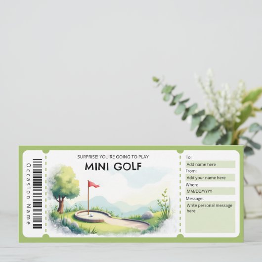 Mini Golf Gift Certificate Einladung (Stehend Vorderseite)