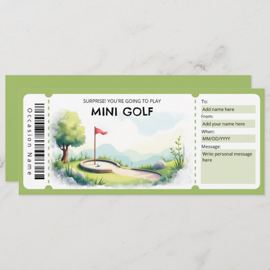 Mini Golf Gift Certificate Einladung (Vorne/Hinten)