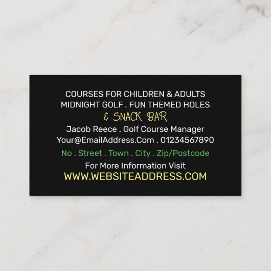 Mini-Golf-Logo, Mini-Golf-Werbung Visitenkarte (Rückseite)