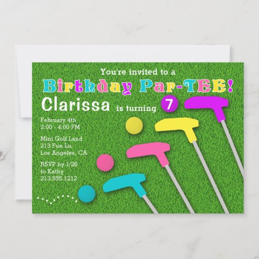 Mini Golf Par-T-Shirt Putt Putt Girl Birthday Einladung (Vorderseite)