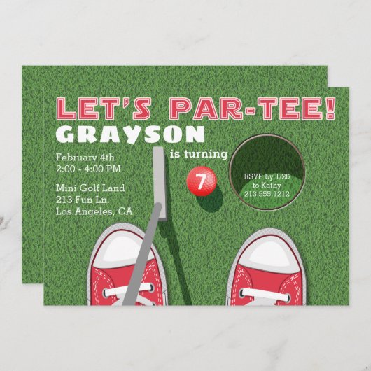 Mini Golf Par-T-Shirt Putt Putt Putt Boy's Geburts Einladung (Vorne/Hinten)
