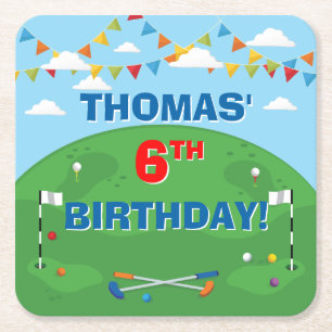 Mini Golf Putt Putt Boys Geburtstagsparty Rechteckiger Pappuntersetzer