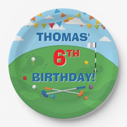 Mini Golf Putt Putt Kindergeburtstag Party Pappteller (Vorderseite)