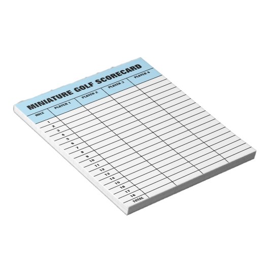 Mini-Golf-Scorecard-Vorlage angepasstes Notizblock (angewinkelt)