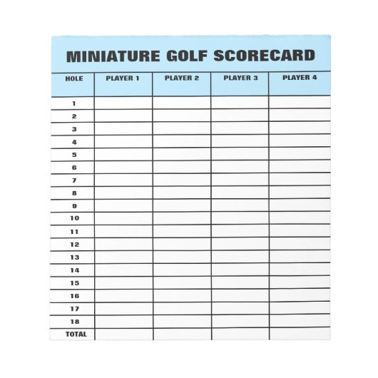 Mini-Golf-Scorecard-Vorlage angepasstes Notizblock (Vorderseite)