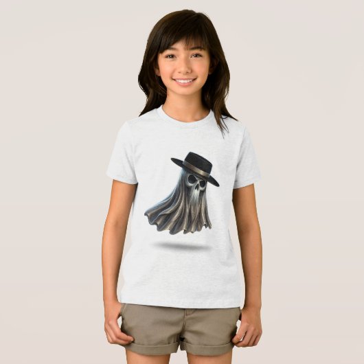Mini Gothic Ghost - Kinder Fedora Schädelgeist Tri-Blend Shirt (Vorderseite Voll)