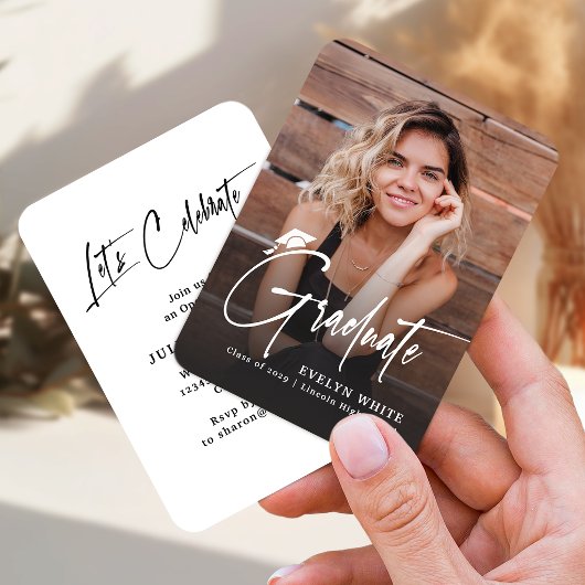 Mini Grad Cap Script Photo Graduation Invite Begleitkarte