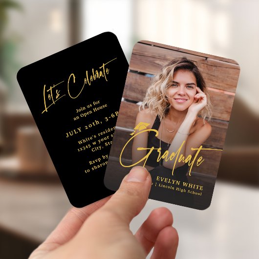 Mini Grad Cap Script Photo Graduation Invite Begleitkarte