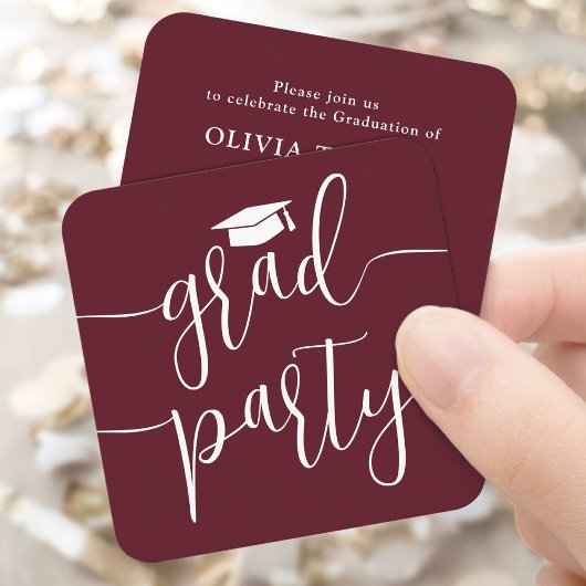 Mini Graduation Party Einladung Maroon White Card