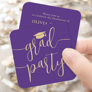 Mini Graduierungsparty Einladung Lila Goldkarte