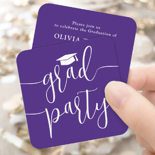 Mini-Graduierungsparty Einladung Lila weiße Karte