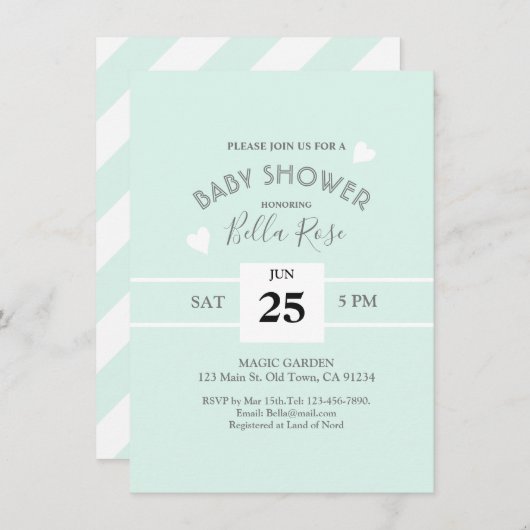 Mini Gray White Stripes Babydusche lädt ein Einladung (Vorne/Hinten)