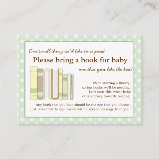 Mini Green Baby Shower Book Insert Card (Vorderseite)