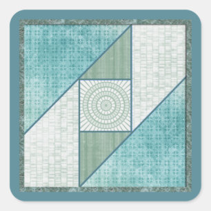 Mini Green & Blue Attic Window Quilt Square Quadratischer Aufkleber