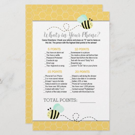 Mini Green Bumble Bee Baby Dusche Handyspiel (Vorne/Hinten)