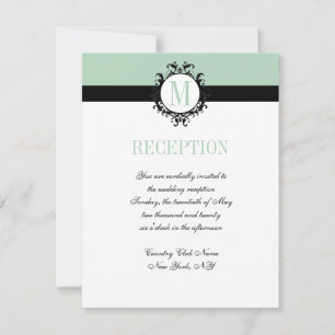 Mini Green Chic Monogramm  Hochzeitsempfangskarte Einladung
