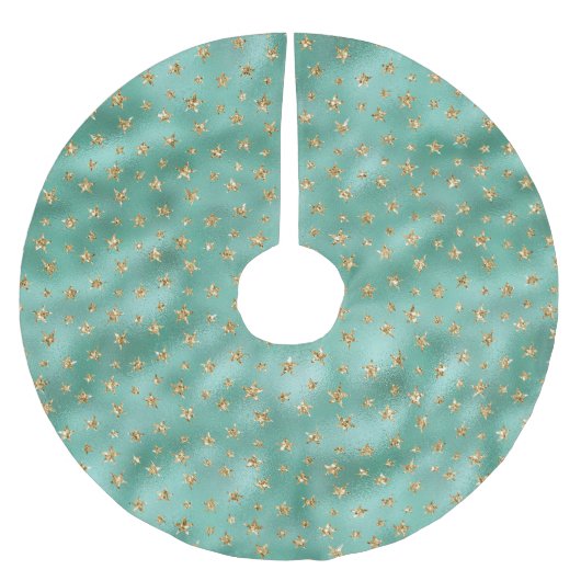 Mini Green Gold Glam Glitzer Stars Polyester Weihnachtsbaumdecke (Vorderseite)