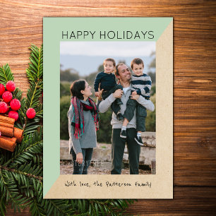 Mini Green Modern Slant Holiday Foto Flat Card Feiertagskarte