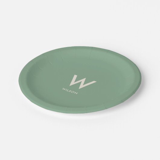 Mini Green Monogram Personal Party Pappteller (Schrägansicht)