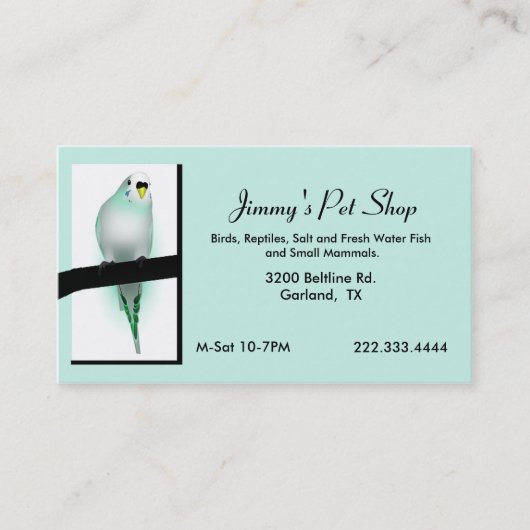 Mini Green Parakeet Pet Store Business Card Visitenkarte (Vorderseite)