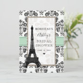 Mini Green Parisian Eiffel Tower City Table Cards Einladung (Stehend Vorderseite)