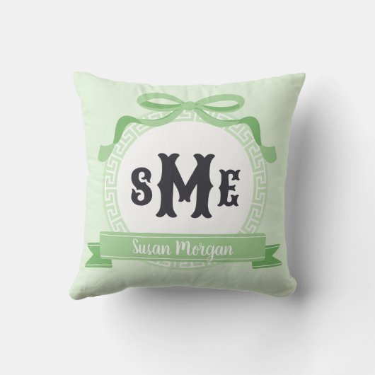 Mini Green Reverse Griechisch Key Bow Monogram Kissen (Rückseite)