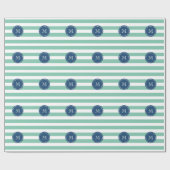 Mini Green Stripes Muster, Navy Blue Monogram Geschenkpapier (Flach)