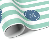 Mini Green Stripes Muster, Navy Blue Monogram Geschenkpapier (Rolleneckpunkt)