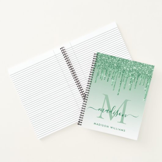Mini Green Tropfens Glitzer Sparkle Monogram Scrip Notizblock (Innenseite)