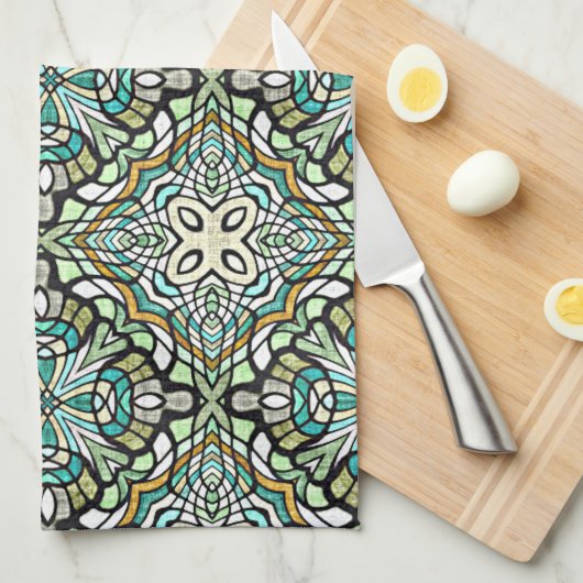 Mini Green Türkise Angesagt Bohemisch Bali Art Mot Geschirrtuch (Viertel Falte)