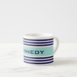 Mini-Green und Navy Blue Streifen Custom Monogram Espressotasse